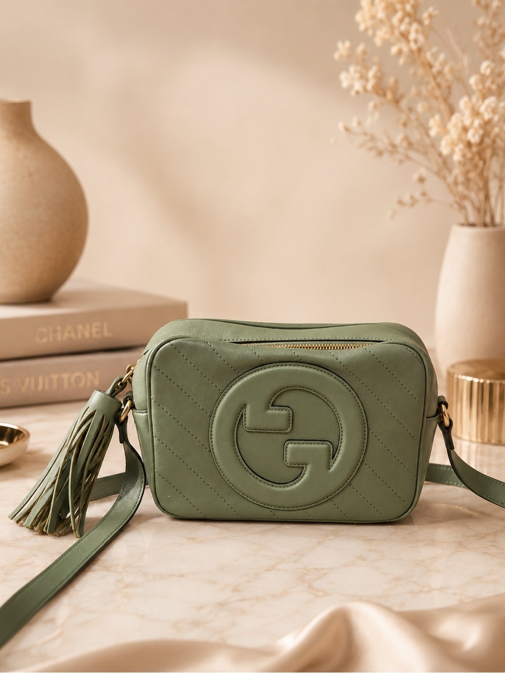 Gucci Soho Leather Disco Crossbody Bag Sage Green